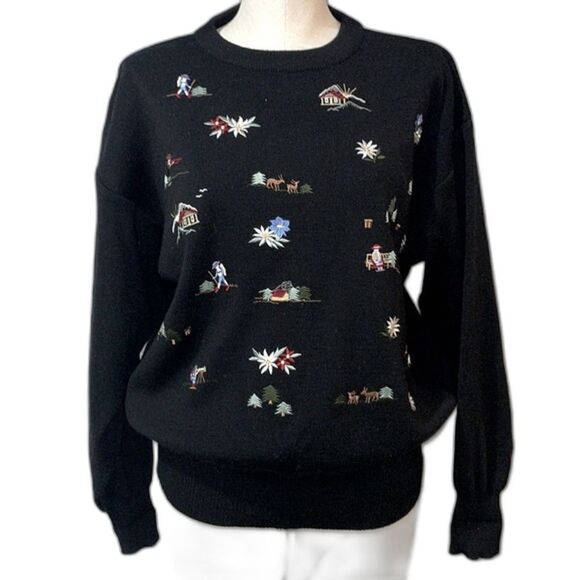 Meister Women's Vintage Embroidered Holiday Sweater size L Wool Blend Unique